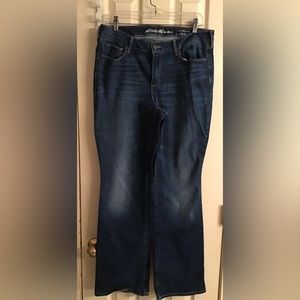 Eddie Bauer curvy bootcut dark wash distressed jeans size 14